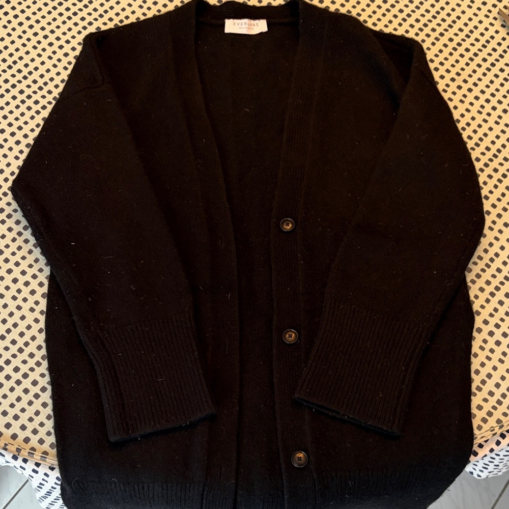 Everlane Black Split Hem Ribbed Cardigan Sweater